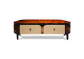 Luxury Burl Veneer Coffee Table with Beige Storage Drawers