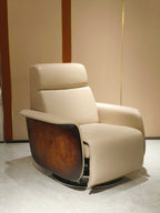 Luxury Leather Swivel Recliner with Wood Accents