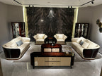 Elegant Beige Upholstered Sofa with Contrast Pillows