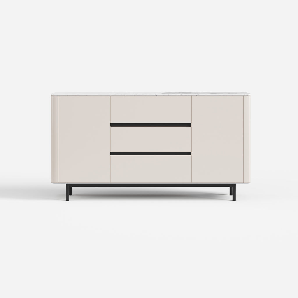 Modern Cream Sideboard Cabinet, Buffet Storage Cabinet with 2 Drawers & Flat Doors 16