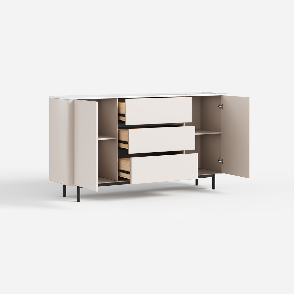 Modern Cream Sideboard Cabinet, Buffet Storage Cabinet with 2 Drawers & Flat Doors 16