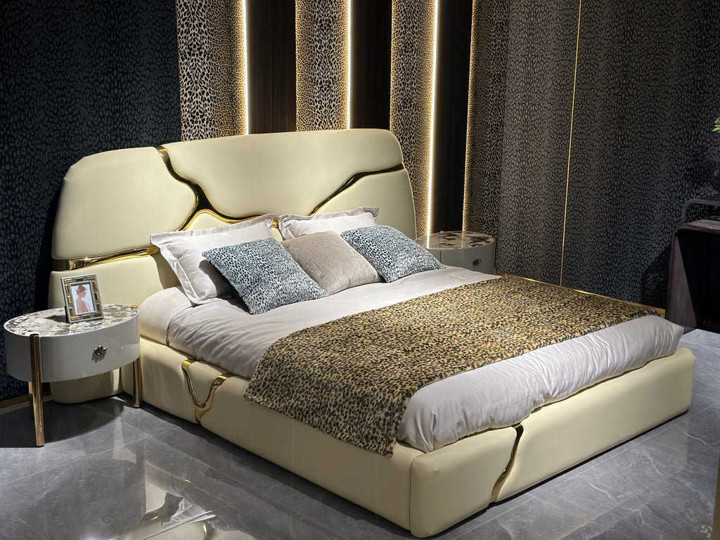 Luxury Upholstered Mattress with Gold Accents
