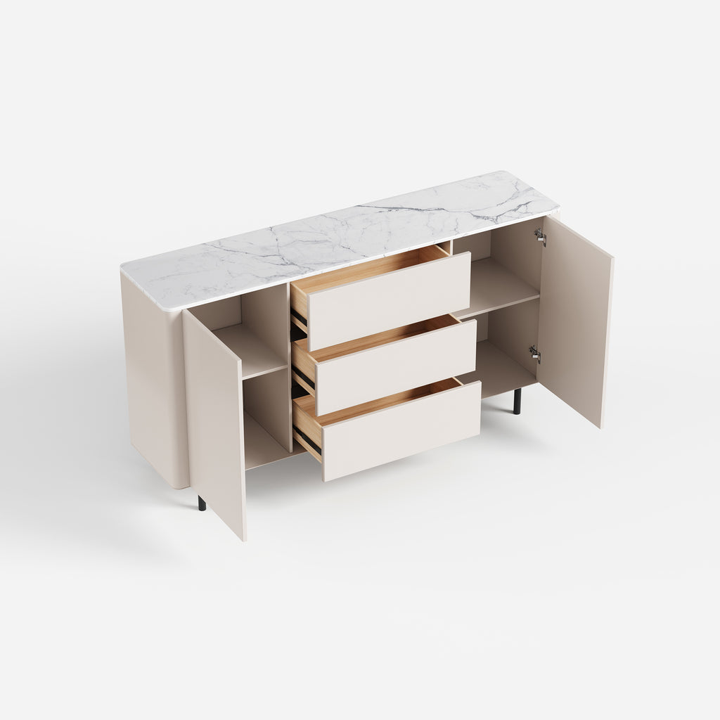 Modern Cream Sideboard Cabinet, Buffet Storage Cabinet with 2 Drawers & Flat Doors 16