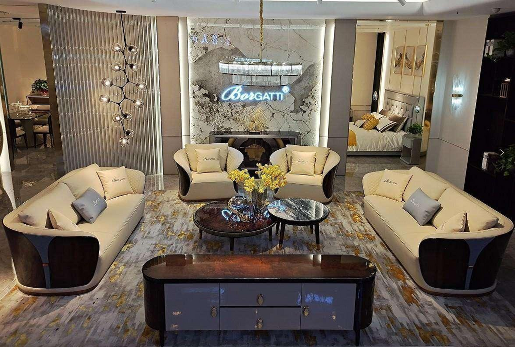 Elegant Beige Upholstered Sofa with Contrast Pillows