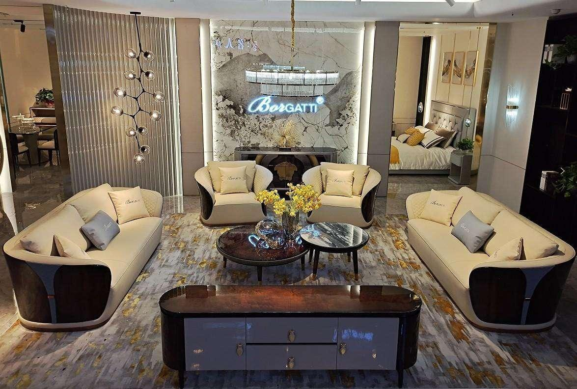 Elegant Beige Upholstered Sofa with Contrast Pillows