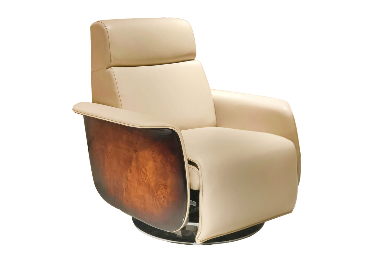 Luxury Leather Swivel Recliner with Wood Accents