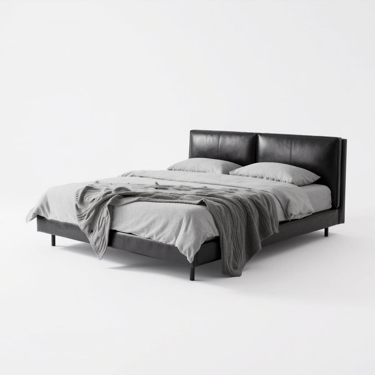 Split Black Leather Upholstered Bed MJ-C17