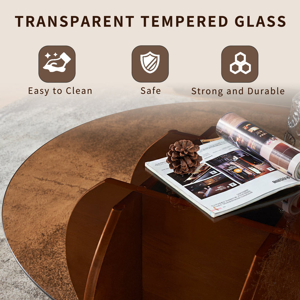Modern Round Coffee Table with Solid Wood Legs