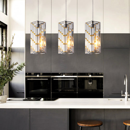 Adjustable Hanging Ceiling Lamp with Crystal Prism Design for Dining Room-3 Pack