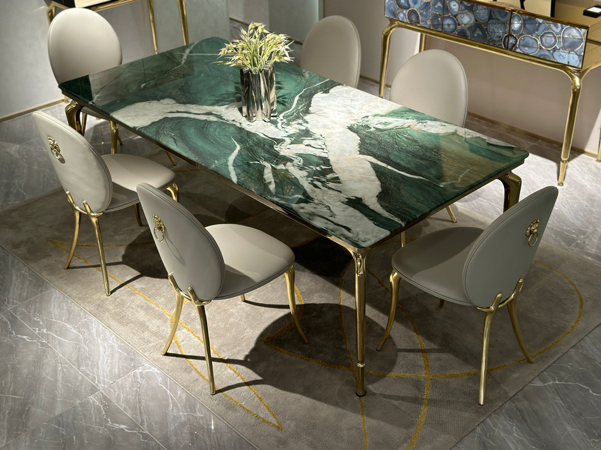 Luxury Patterned Marble Table with Bronze Frame