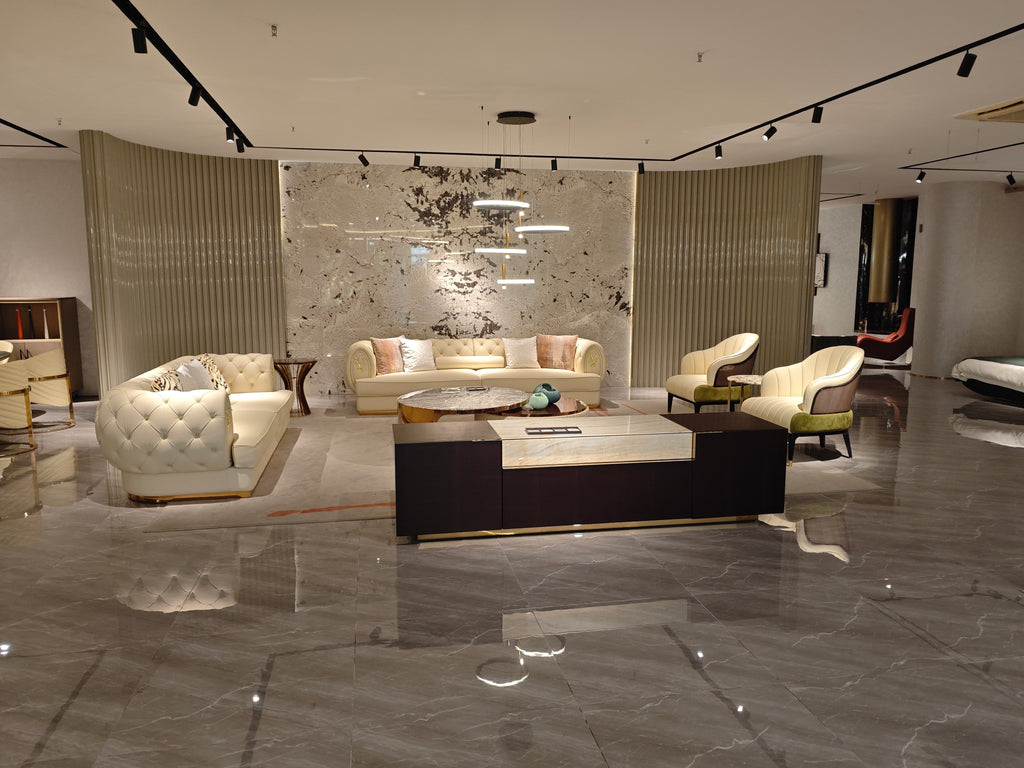 Luxury Dark Wood Sideboard with Marble Inlay and Gold Base