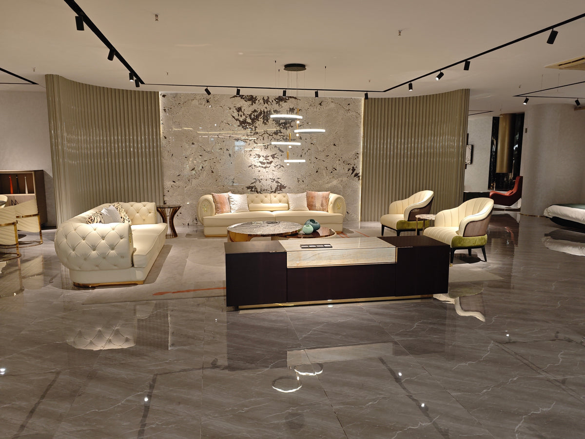 Luxury Dark Wood Sideboard with Marble Inlay and Gold Base