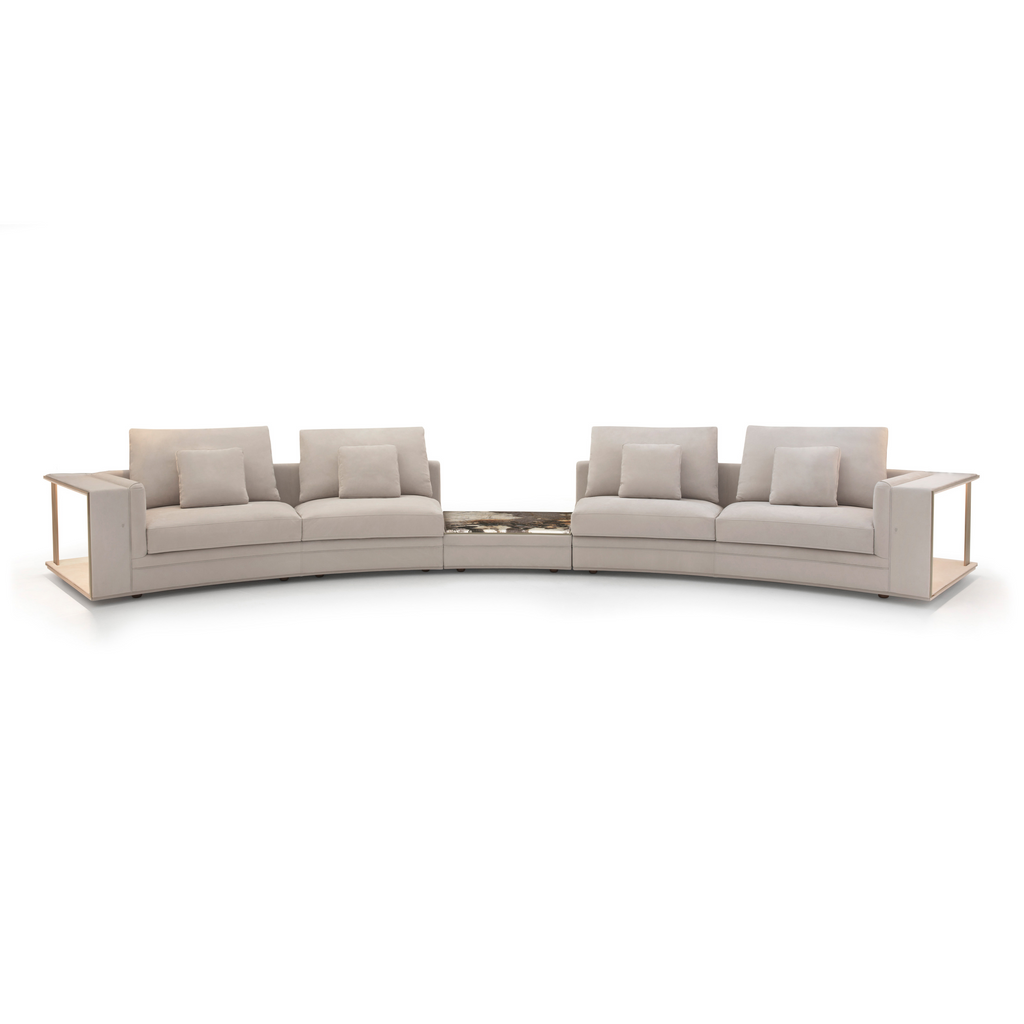 Cream Curved Modular Sectional Sofa with Side Tables