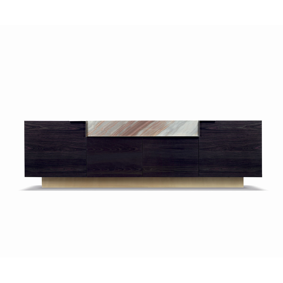 Luxury Dark Wood Sideboard with Marble Inlay and Gold Base