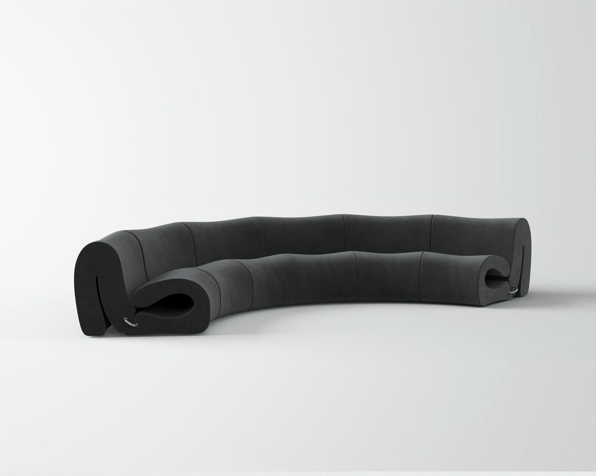 Smooth Matte Dark Curved Sofa for Commercial Interior Space QY-S1219