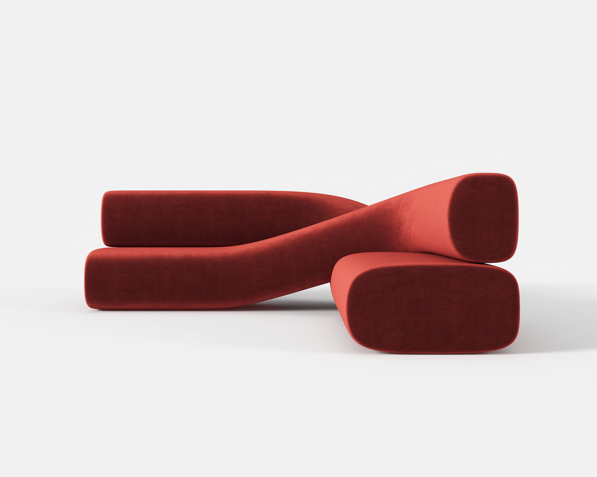 Twisted Sculptural Red Fabric Sofa for High-end Lobby Project QY-S1561