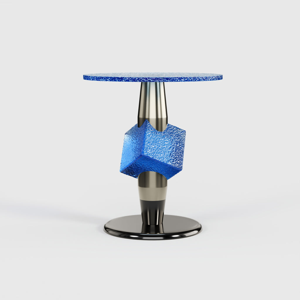 Artistic Blue Resin Side Table, Creative Designer Accent End Table for Commercial Lounge A002