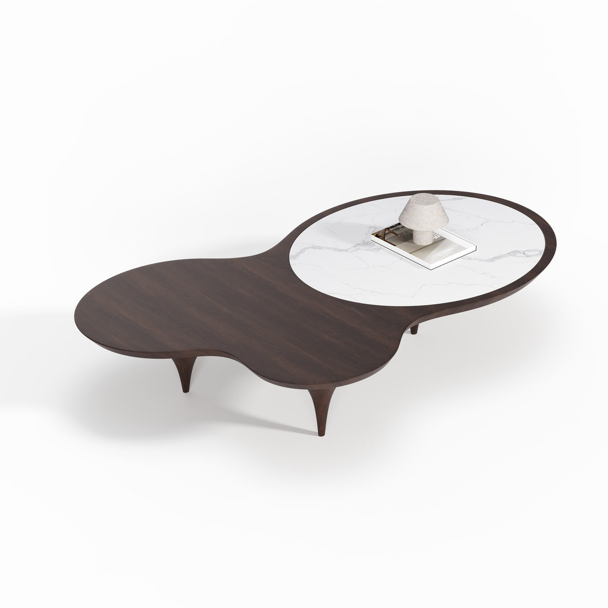 Dual-top Curved Wood Coffee Table, Italian Designer Center Table for Custom Living Space A005