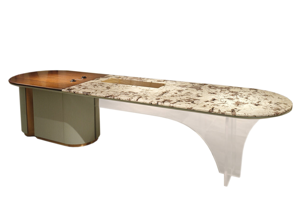 Luxury Marble & Wood Executive Desk with Acrylic Base