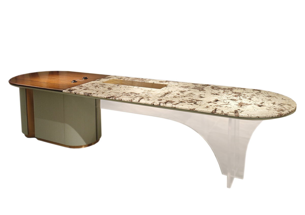Luxury Marble & Wood Executive Desk with Acrylic Base