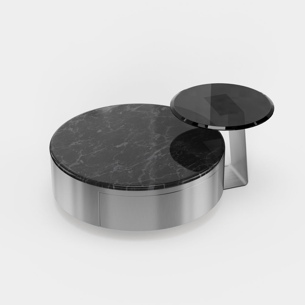 Stainless Steel Combination Coffee Table Set, Round Metal Center Table with Side Accent Table for Commercial Lounge A011