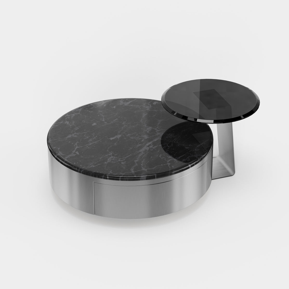 Stainless Steel Combination Coffee Table Set, Round Metal Center Table with Side Accent Table for Commercial Lounge A011