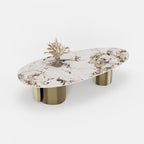 Oval Marble Coffee Table with Gold Metal Base A013