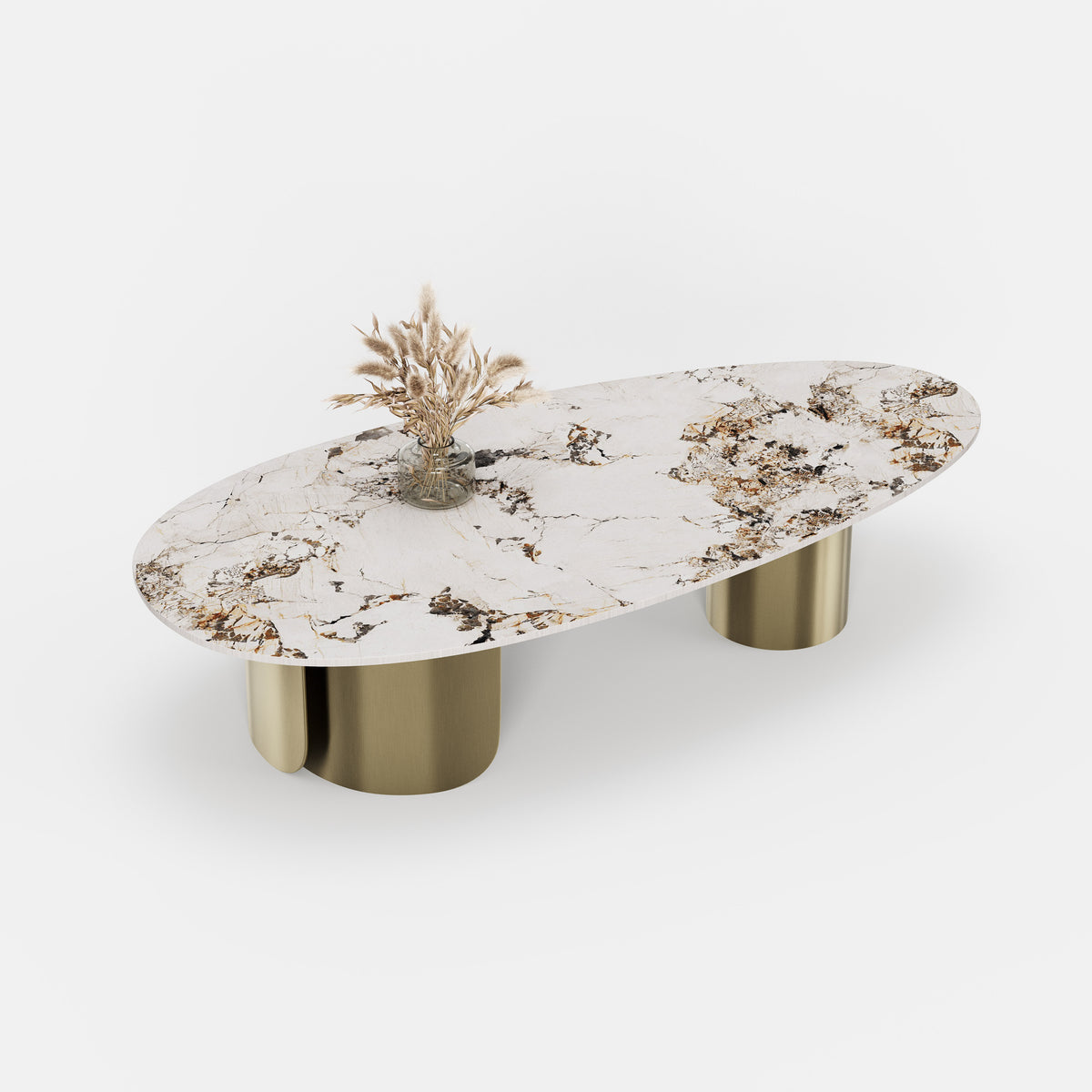 Oval Marble Coffee Table with Gold Metal Base, Italian Designer Center Table for Custom Interior Project A013
