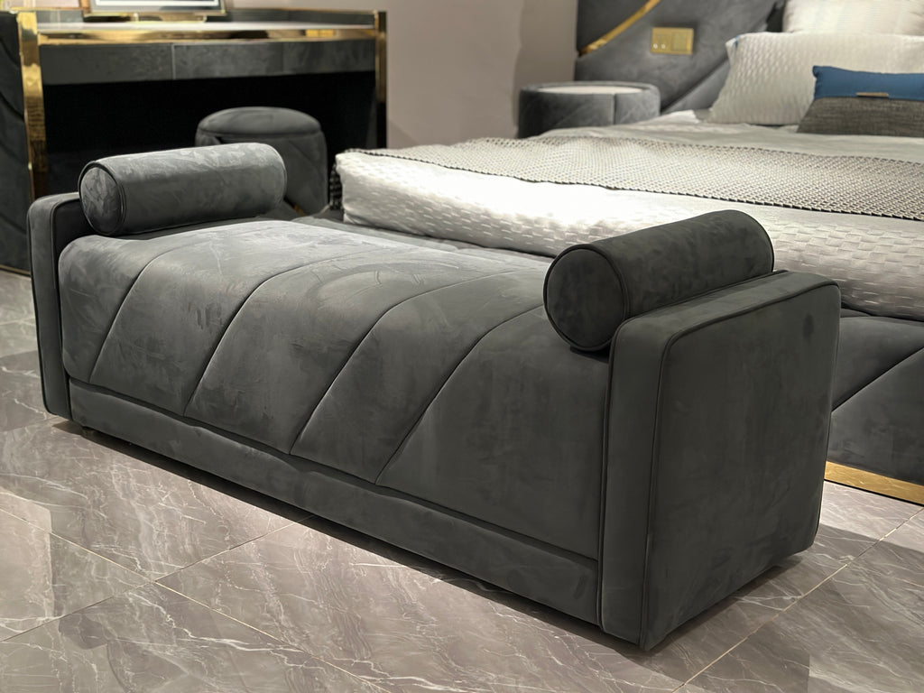 Modern Dark Grey Velvet Side Chair with Round Bolsters