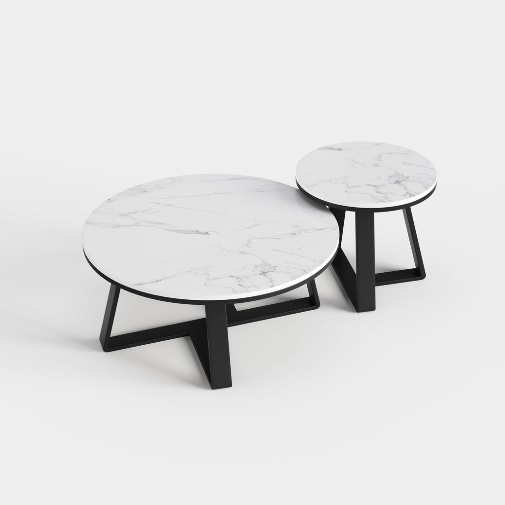 Minimalist Nesting Round Coffee Table Set, Sintered Stone Top Center Table for Modern Apartment Living Room A017
