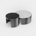Dual Round Nesting Coffee Table Set, Black & White Stone Top Metal Base Center Table for Modern Home A018