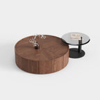 Solid Wood Round Storage Coffee Table with Side Accent Table A019