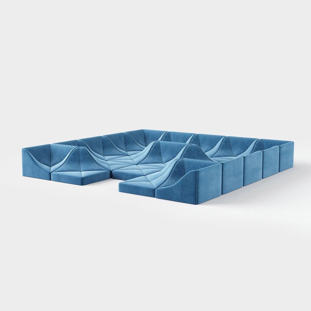 Irregular Wave Blue Modular Fabric Sofa for Art Villa Living Room QY-S1556
