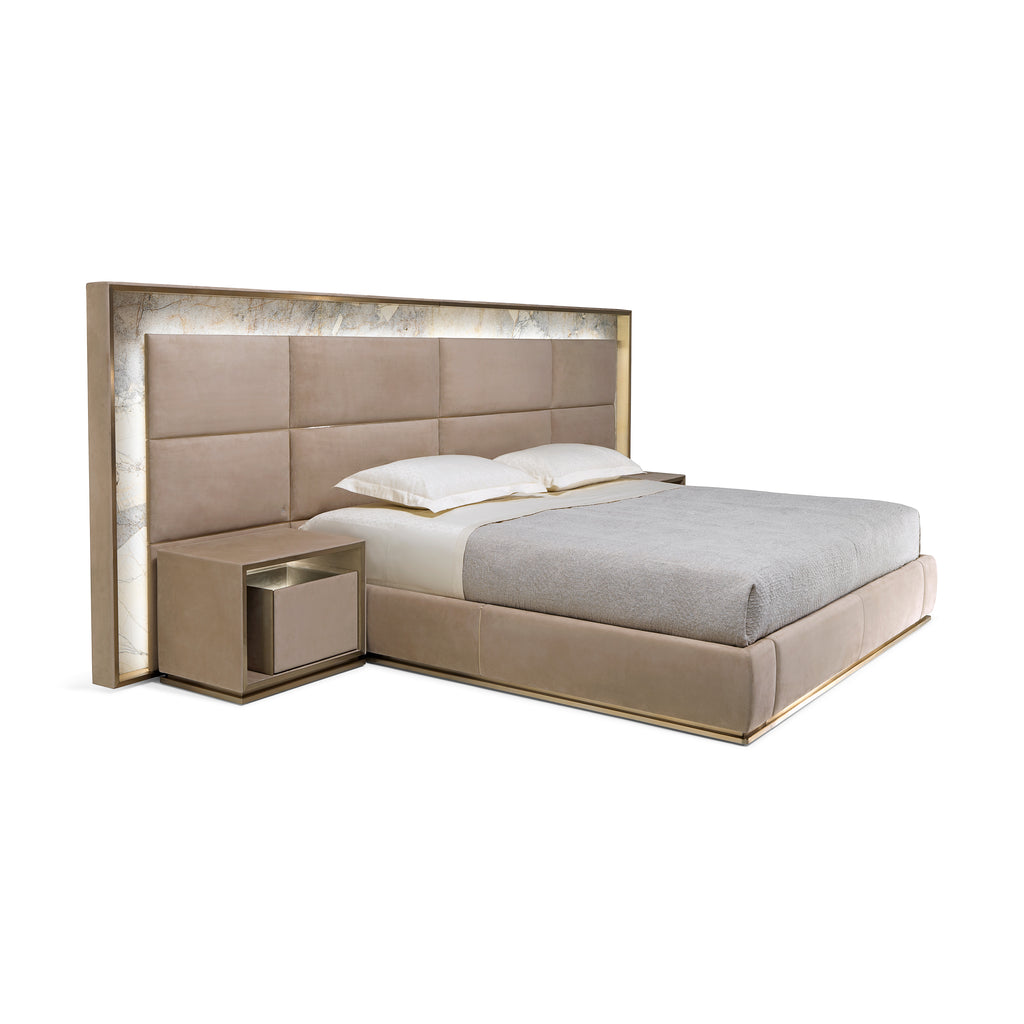 Luxury Marble-Accented Upholstered Mattress with Integrated Nightstands