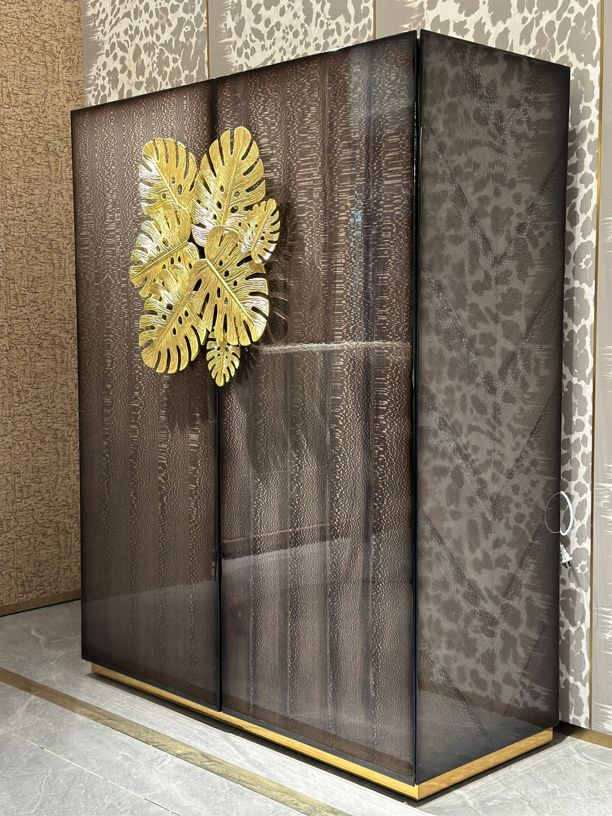 Luxury Gold Leaf-Embellished Wine Cabinet