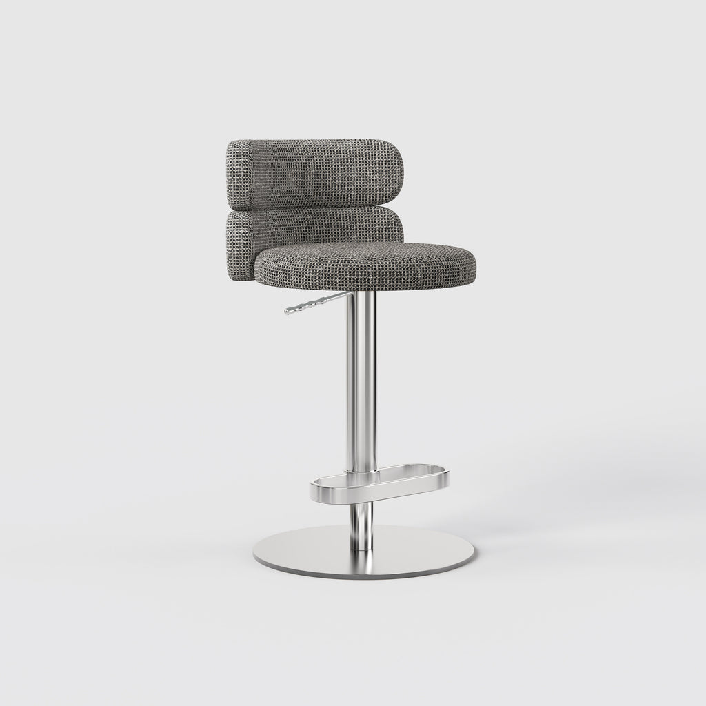 Modern Grey Linen Fabric Bar Stool, Adjustable Swivel Counter Stool Double Layer Backrest Golden Metal Base GD-100