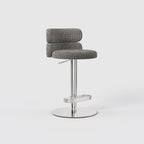 Modern Grey Linen Fabric Bar Stool, Adjustable Swivel Counter Stool Double Layer Backrest Golden Metal Base GD-100