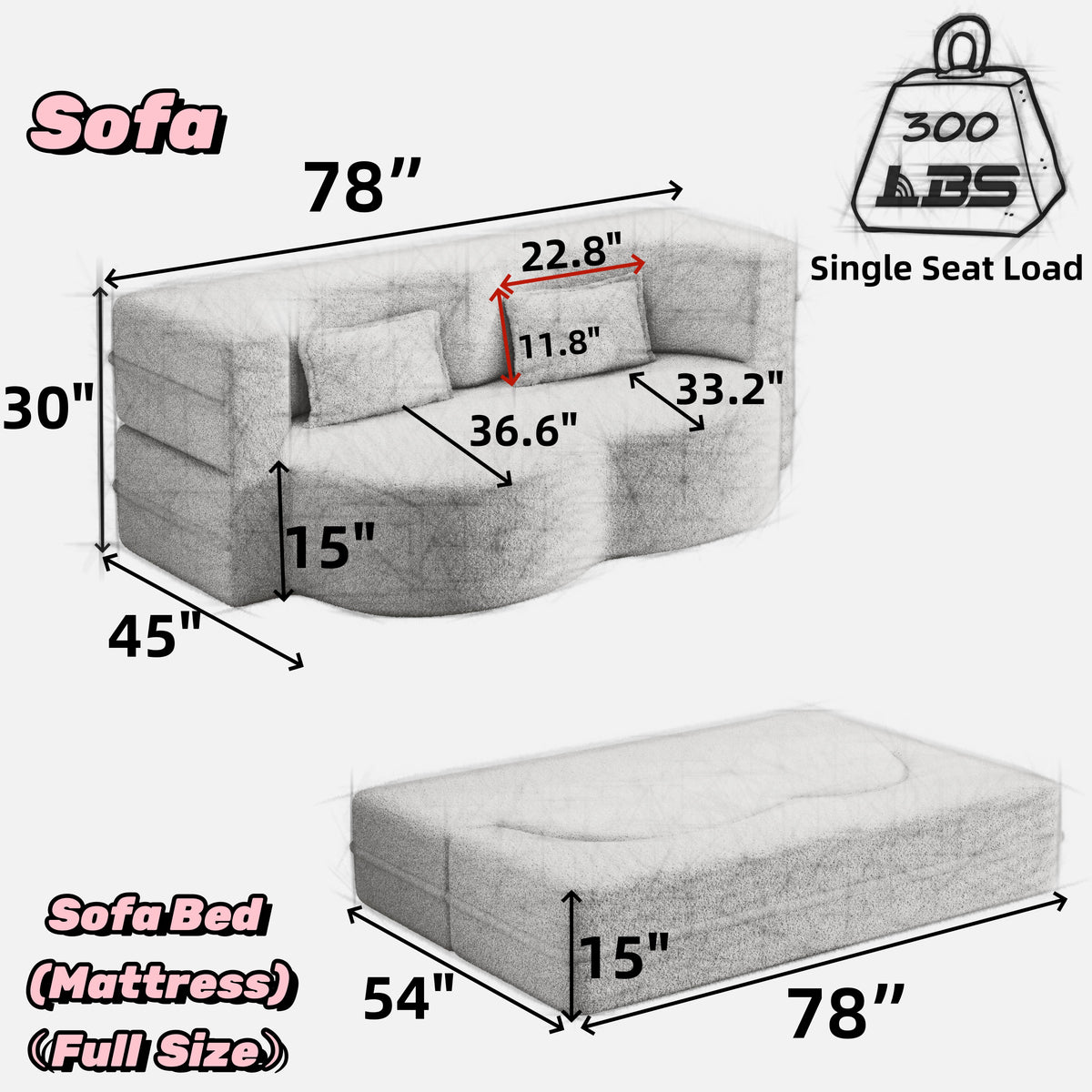 Convertible Teddy Fabric Foam-Filled Sleeper Sofa Bed