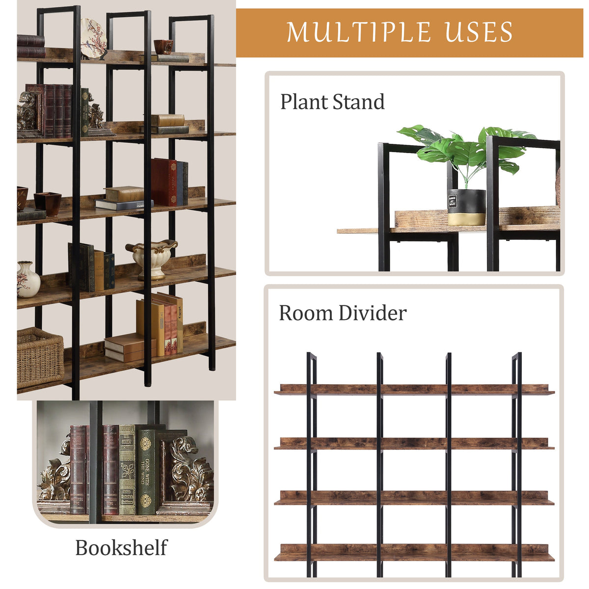 5 Tier Bookcase Home Office Open Bookshelf