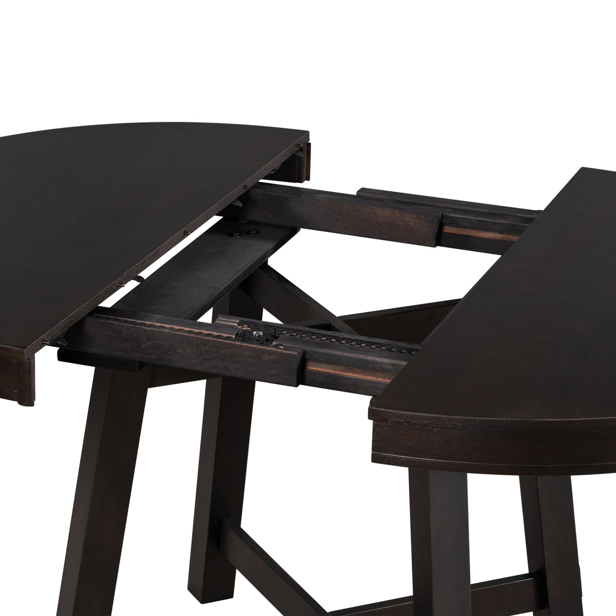 Round Extendable Dining Table with 16" Leaf Wood Kitchen Table