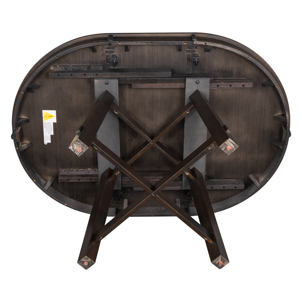 Round Extendable Dining Table with 16" Leaf Wood Kitchen Table
