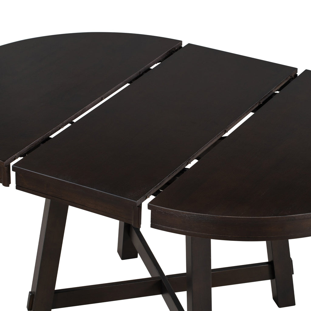 Round Extendable Dining Table with 16" Leaf Wood Kitchen Table