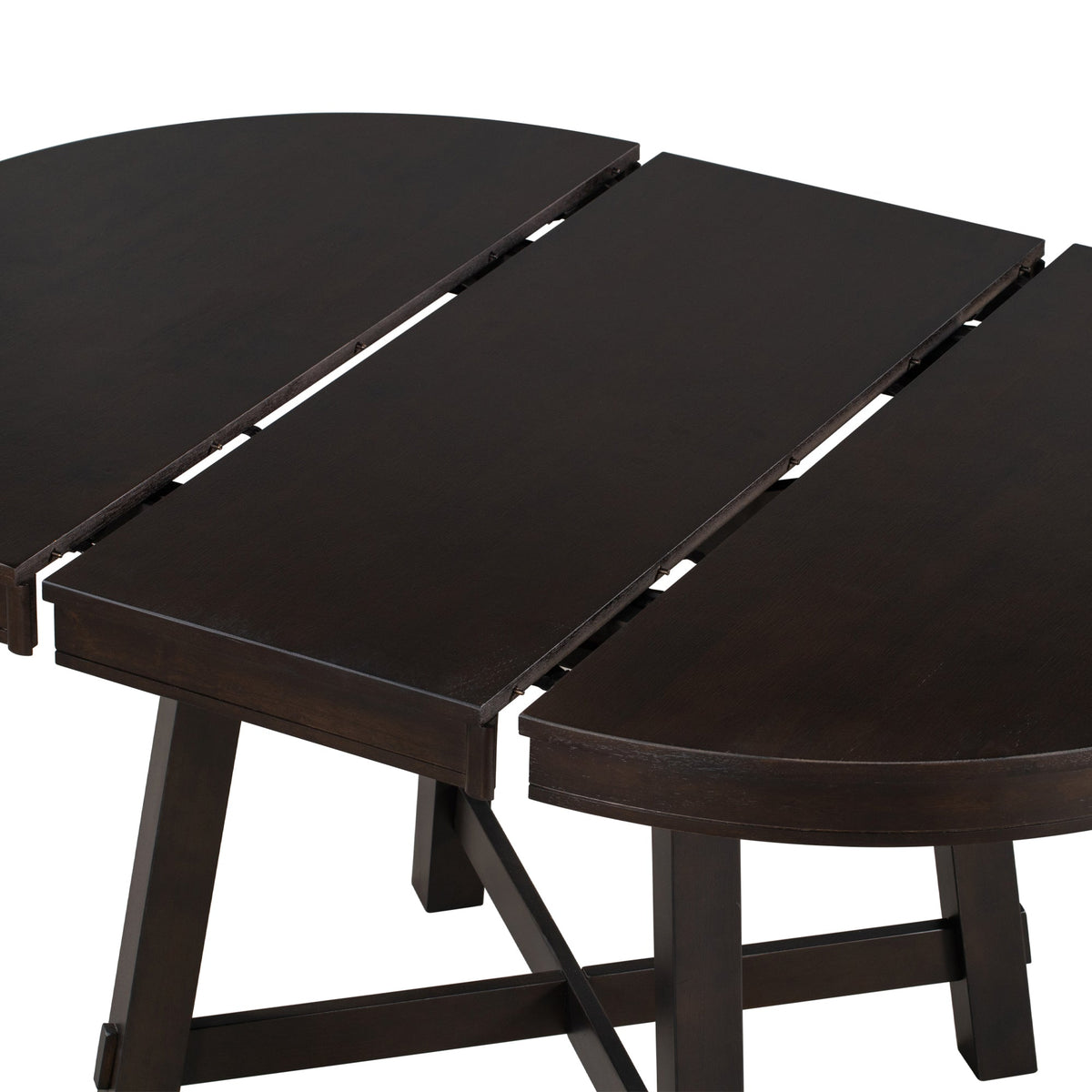 Round Extendable Dining Table with 16" Leaf Wood Kitchen Table