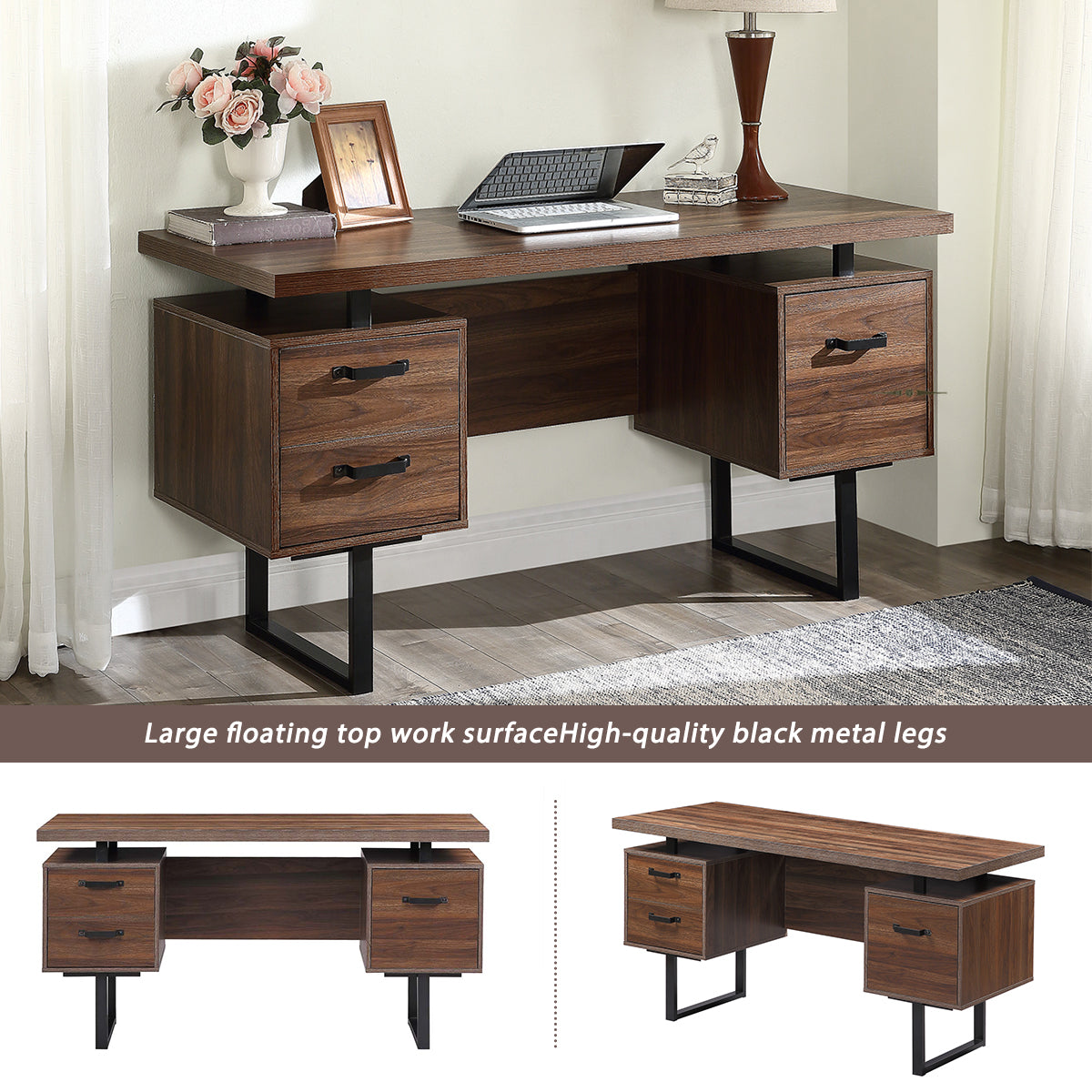 59 inch Writing Study Table with Drawers