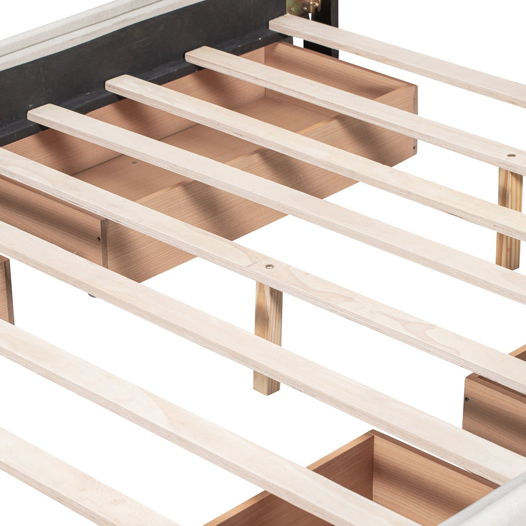Upholstered Platform Bed with Classic Headboard and 4 Drawers