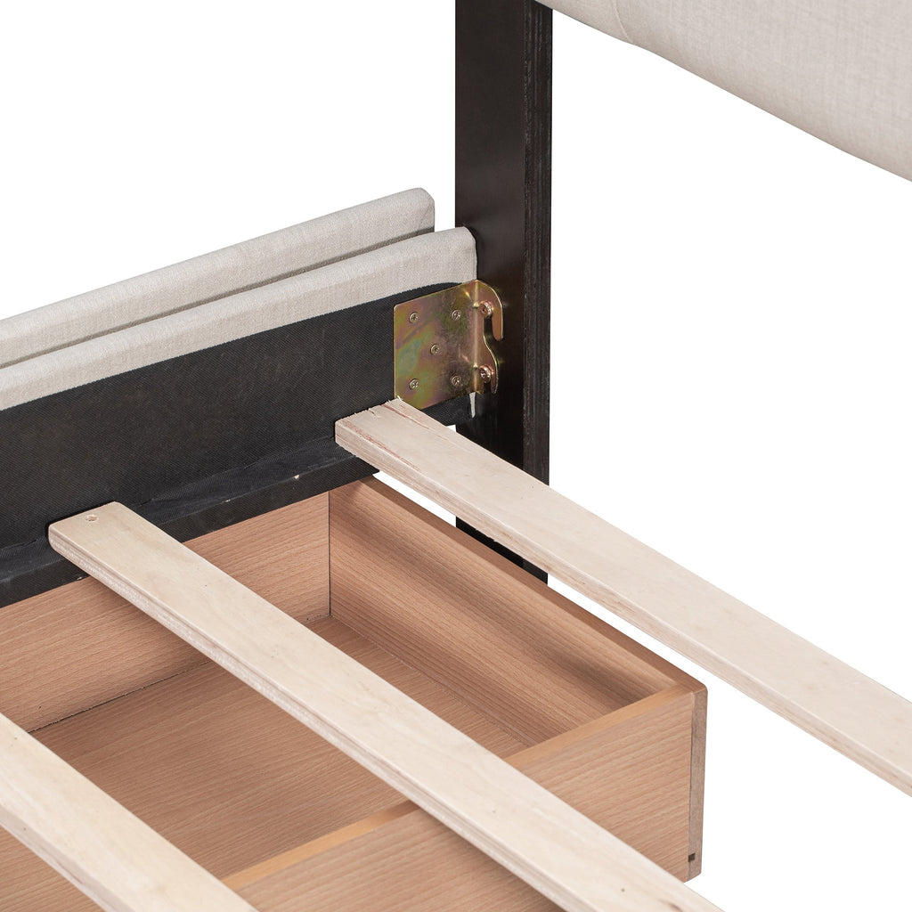 Upholstered Platform Bed with Classic Headboard and 4 Drawers
