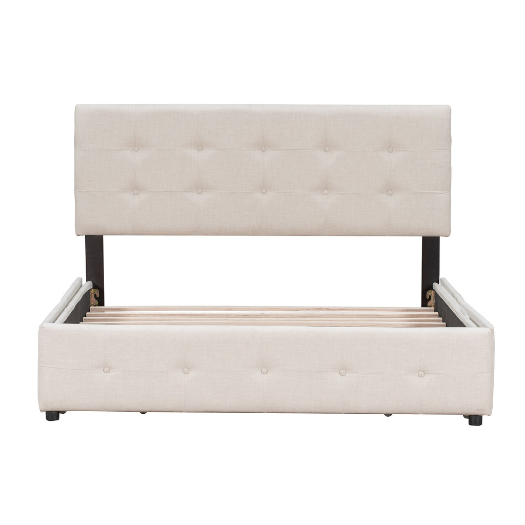 Upholstered Platform Bed with Classic Headboard and 4 Drawers