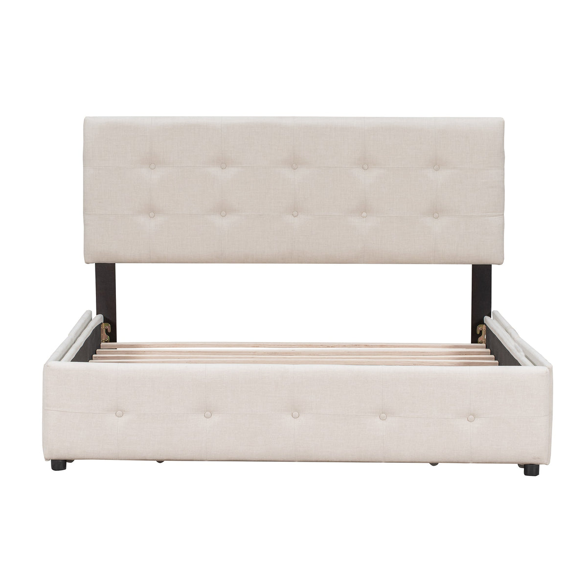 Upholstered Platform Bed with Classic Headboard and 4 Drawers