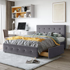 Upholstered Platform Bed with Classic Headboard and 4 Drawers
