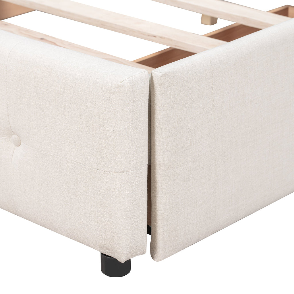 Upholstered Platform Bed with Classic Headboard and 4 Drawers
